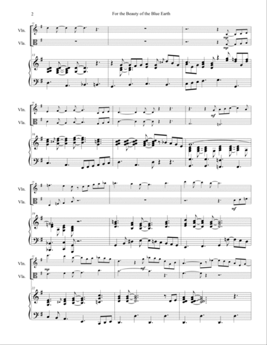 For the Beauty of the Blue Earth for piano trio or saxophones and piano Small Ensemble scores gallery preview page 2