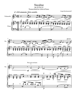 Book cover for Rachmaninoff - 14 Romances, Op.34 No.14 Vocalise - for Cello and Piano Original