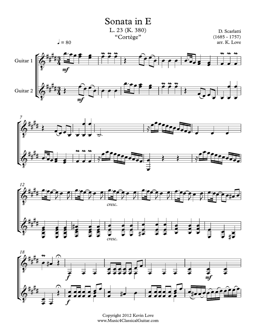 Sonata in E, K. 380 (Guitar Duo) - Score and Parts image number null