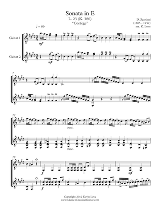 Sonata in E, K. 380 (Guitar Duo) - Score and Parts