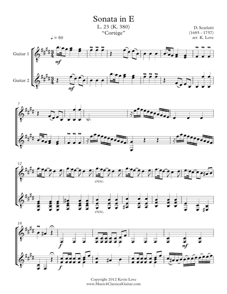 Sonata in E, K. 380 (Guitar Duo) - Score and Parts image number null