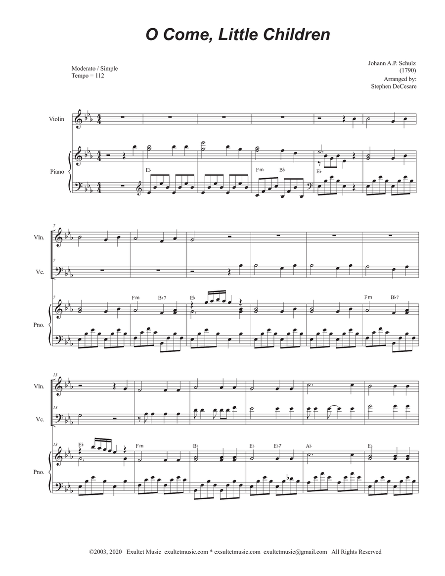 O Come, Little Children (Duet for Violin and Cello) Piano Trio scores gallery preview page 2