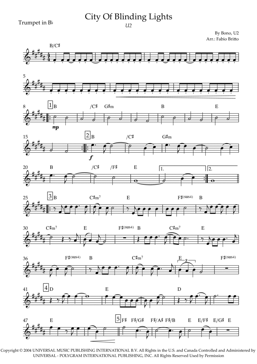 City Of Blinding Lights B-Flat Trumpet scores gallery preview page 1