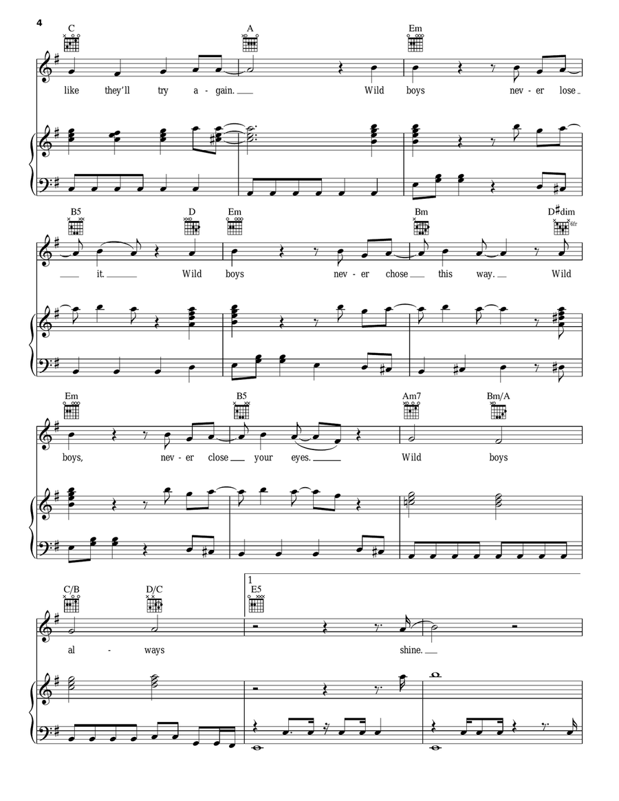 The Wild Boys Piano, Vocal, Guitar scores gallery preview page 4