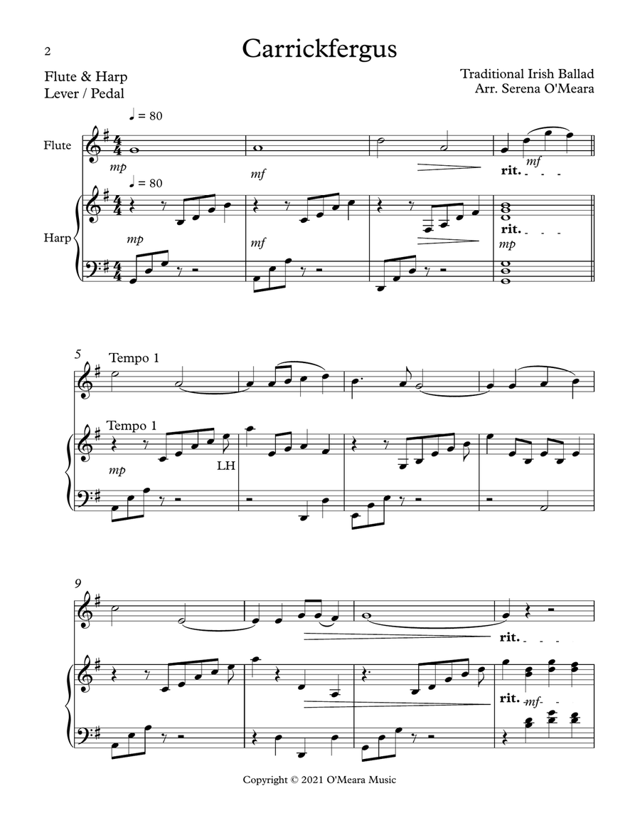 Carrickfergus Duet for Flute & Harp Flute scores gallery preview page 2