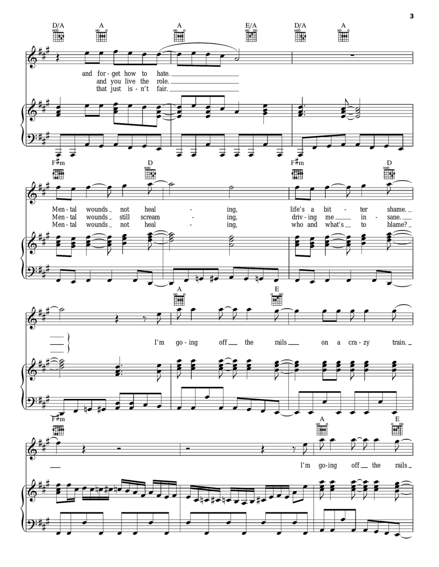 Crazy Train Crazy Train Piano, Vocal, Guitar scores gallery preview page 3