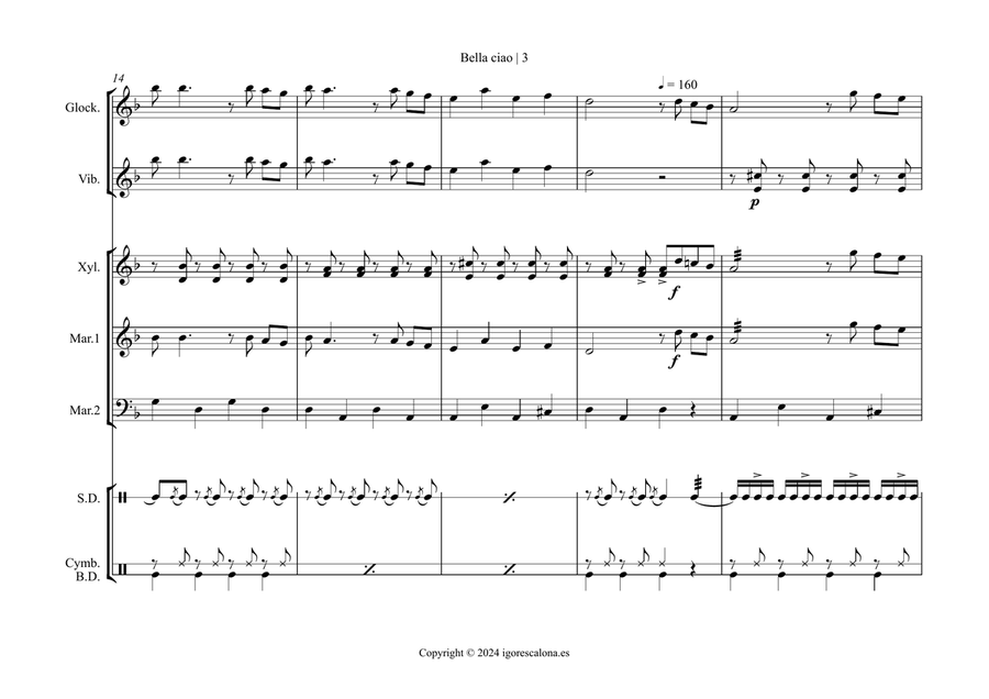 Bella Ciao Percussion Ensemble scores gallery preview page 5