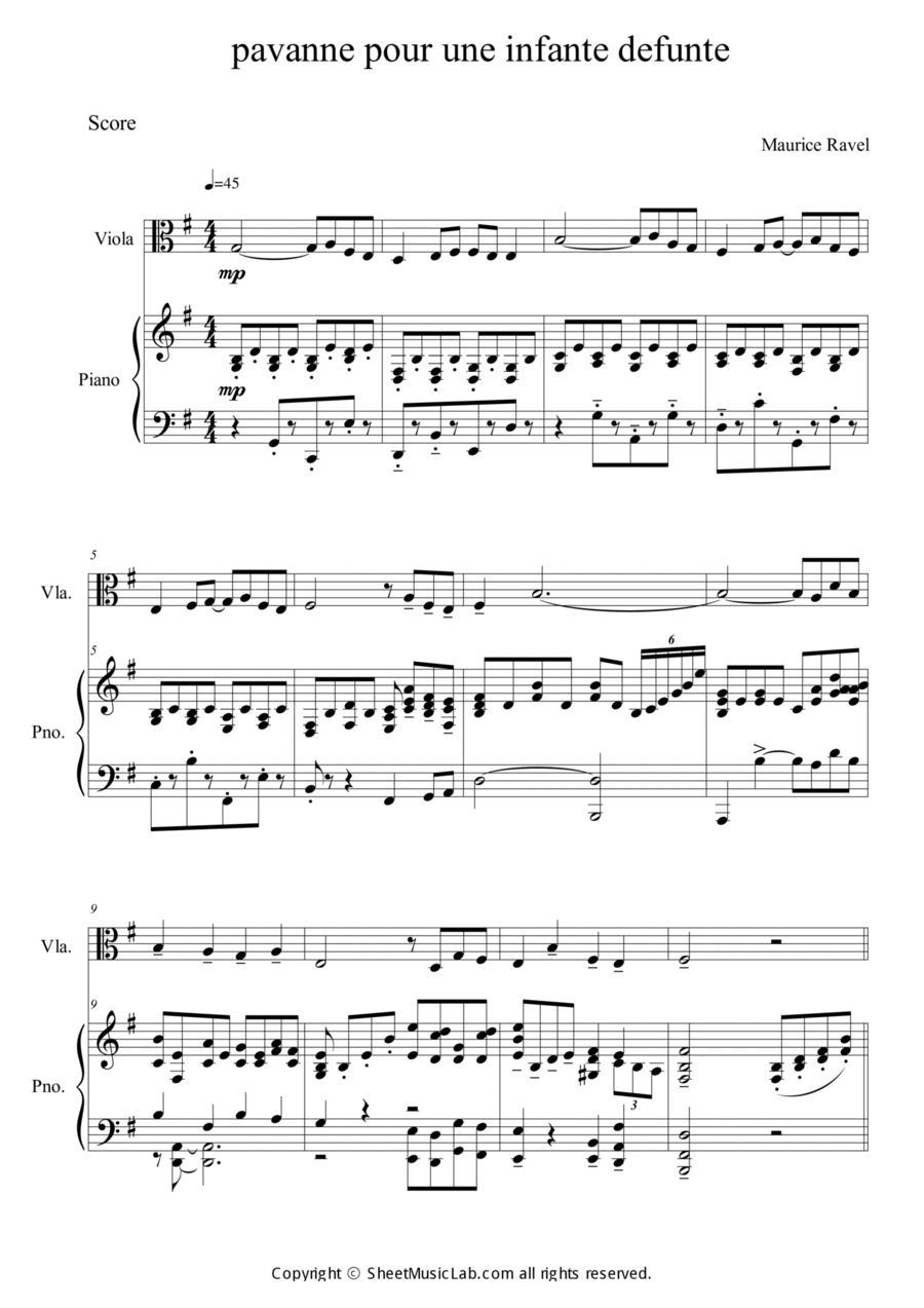 Pavanne Pour Une Infante Defunte Viola scores gallery preview page 1