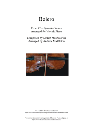 Book cover for Bolero from Five Spanish Dances arranged for Viola and Piano