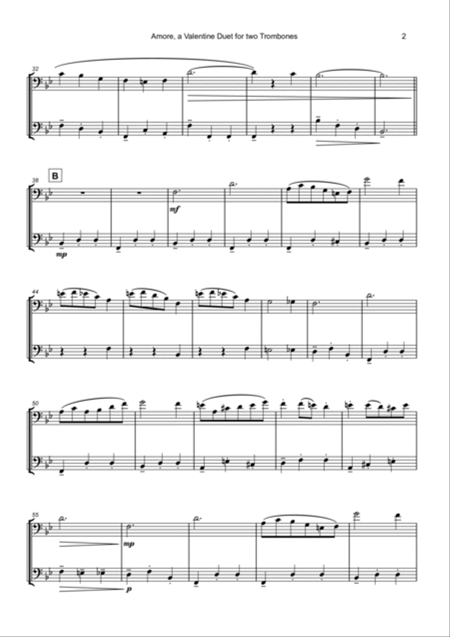 Amore, (Italian for Love), Trombone Duet Trombone Duet scores gallery preview page 3