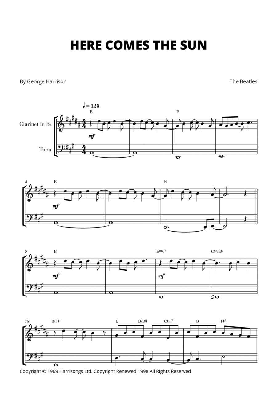 Here Comes The Sun Clarinet scores gallery preview page 1