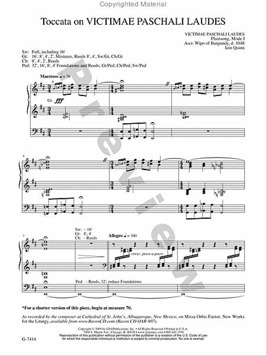 Toccata on VICTIMAE PASCHALI LAUDES Organ scores gallery preview page 2
