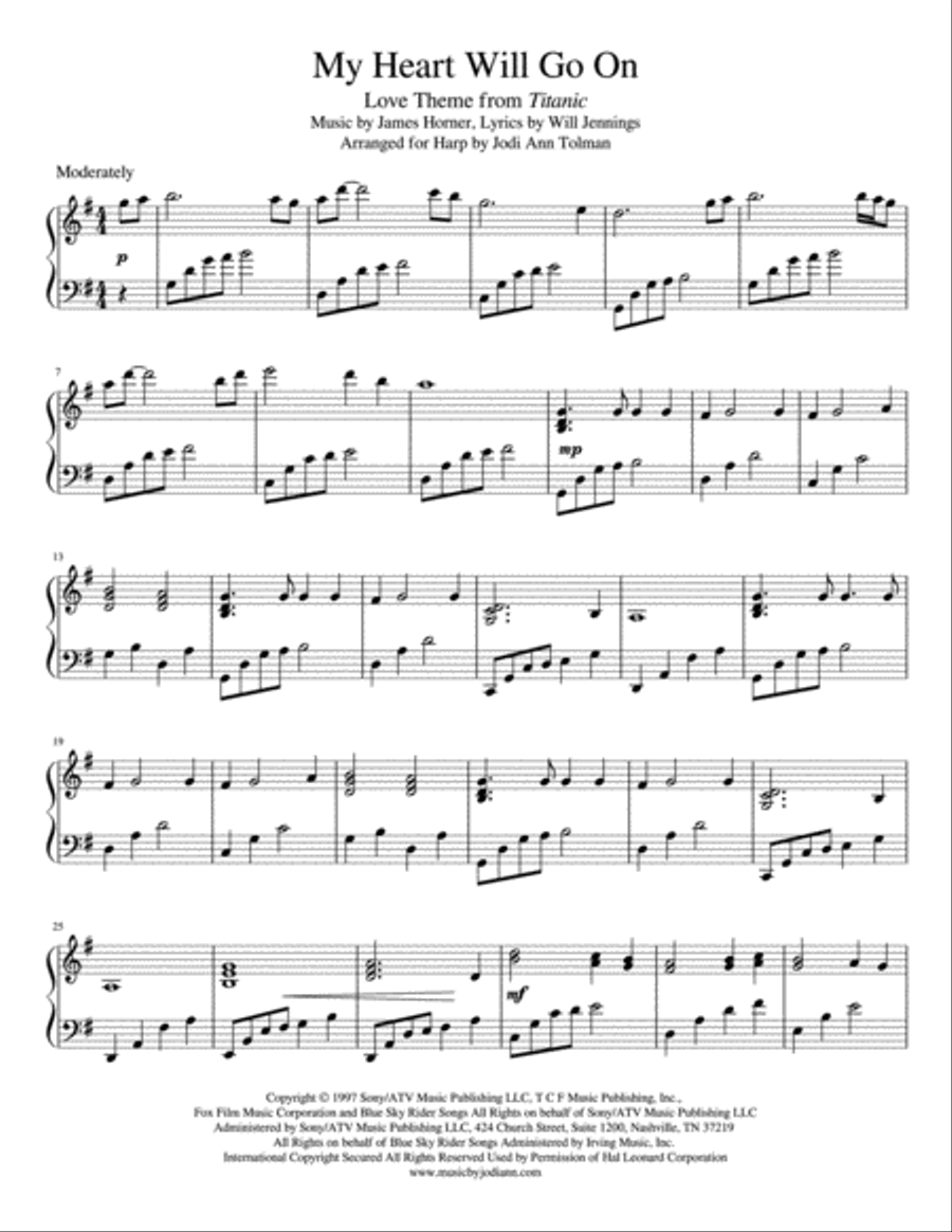 My Heart Will Go On (Love Theme from Titanic) Harp scores gallery preview page 2