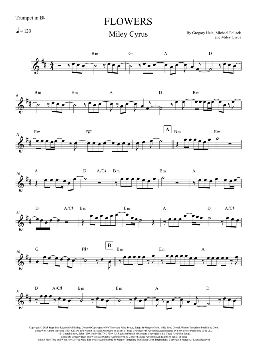 Flowers B-Flat Trumpet scores gallery preview page 1