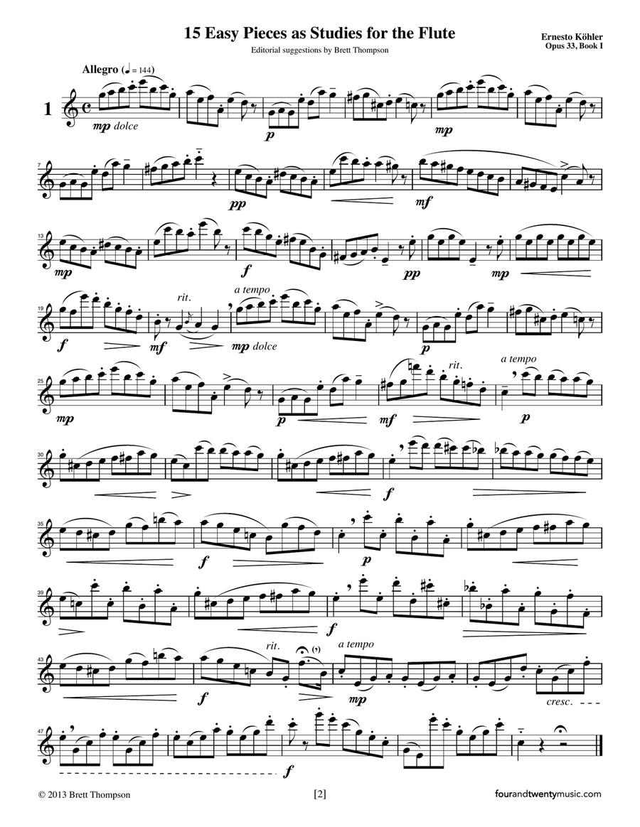 Progress in Flute Playing, 15 Easy Pieces as Studies, opus 33, Book 1