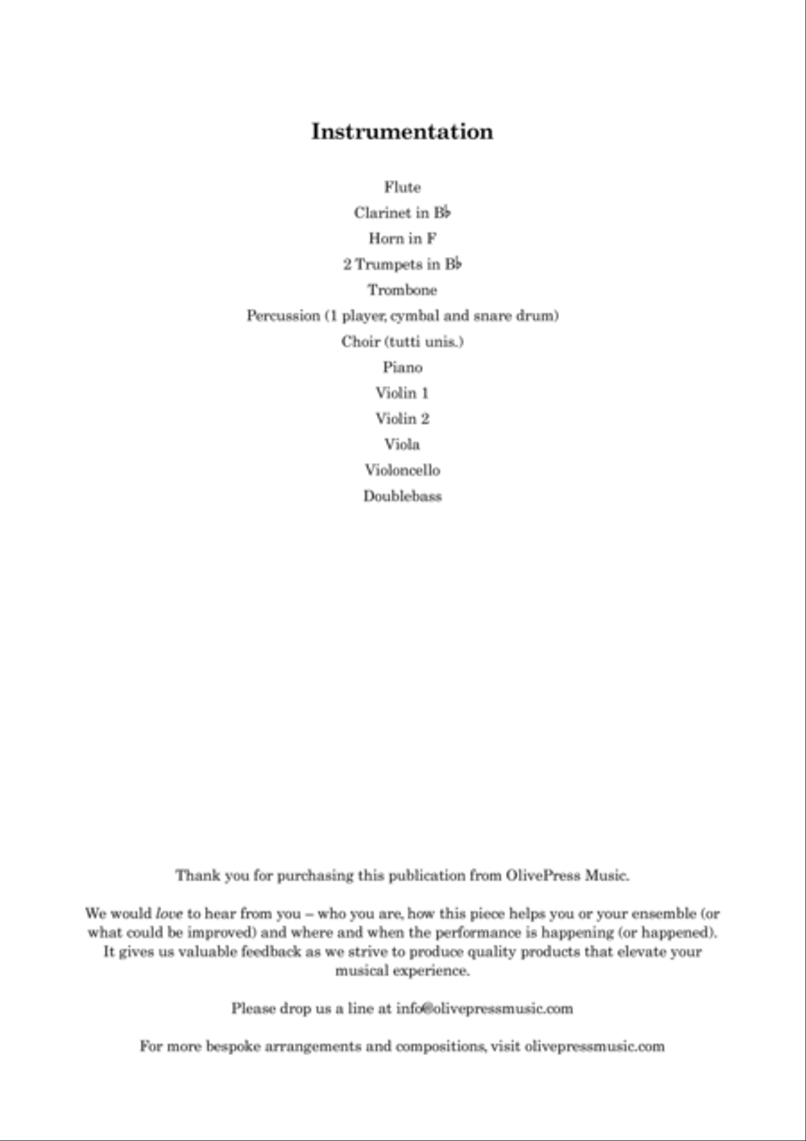Jerusalem, for small orchestral ensemble and tutti choir (à la Elgar) – Score and parts Chamber Orchestra scores gallery preview page 2