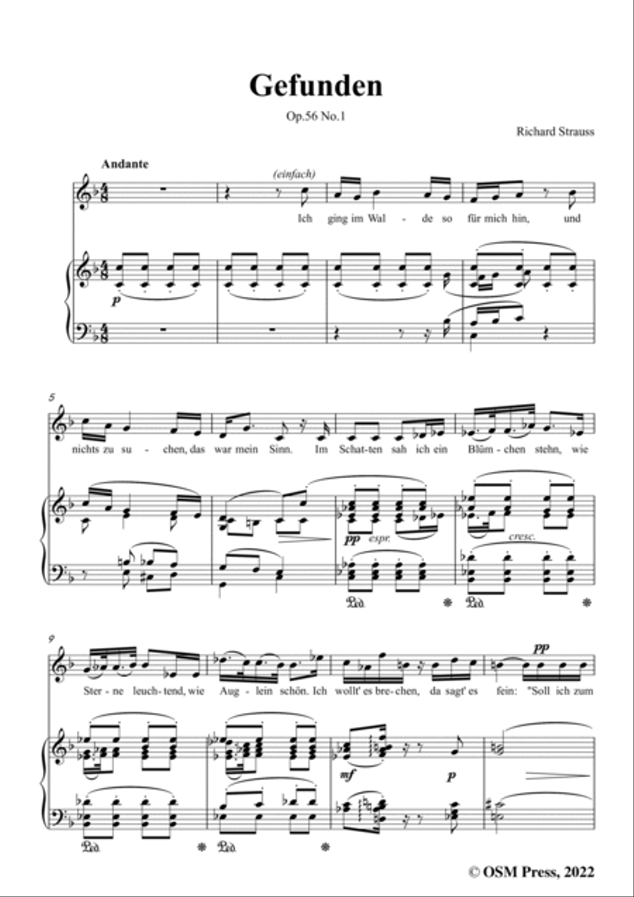 Richard Strauss-Gefunden,in F Major,Op.56 No.1,for Voice and Piano Voice Solo scores gallery preview page 3