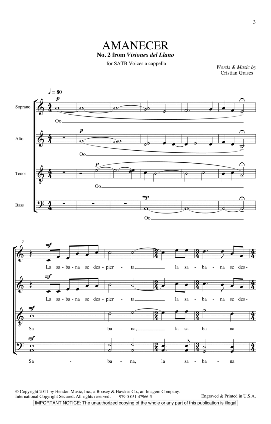Amanecer (No. 2 From Visiones Dellano) 4-Part scores gallery preview page 1