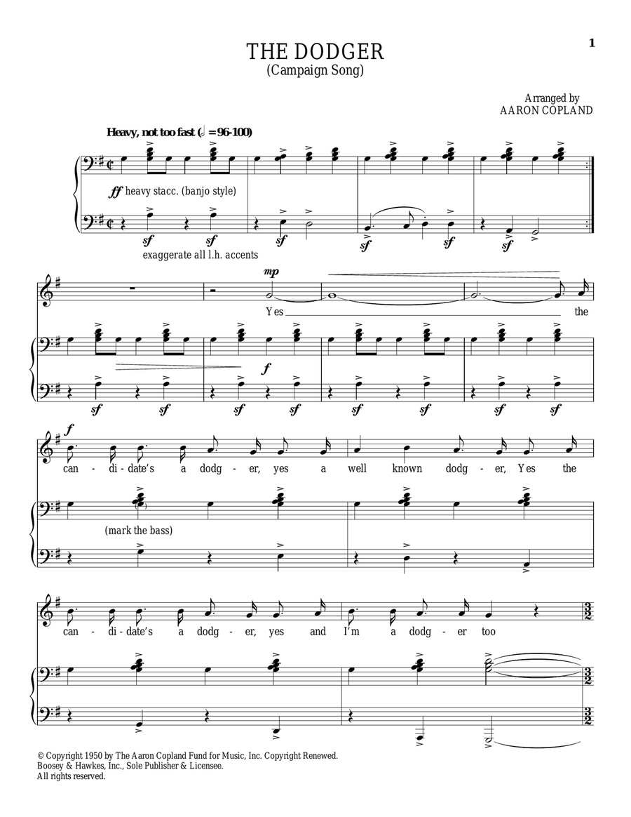 The Dodger Piano, Vocal scores gallery preview page 1
