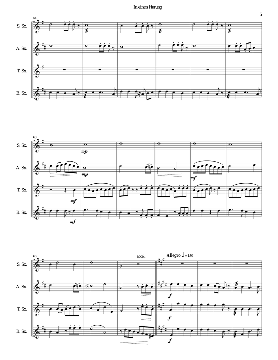 In einen Harung (a jolly folk song about a herring and a flounder) for saxophone quartet Saxophone Quartet scores gallery preview page 5