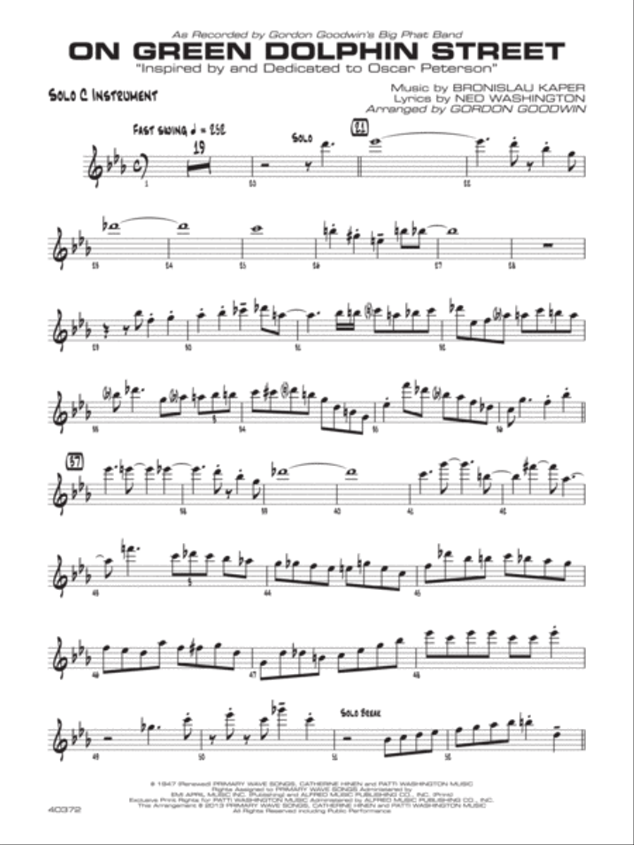 On Green Dolphin Street: Solo C Instruments (Treble Clef) Jazz Ensemble scores gallery preview page 1