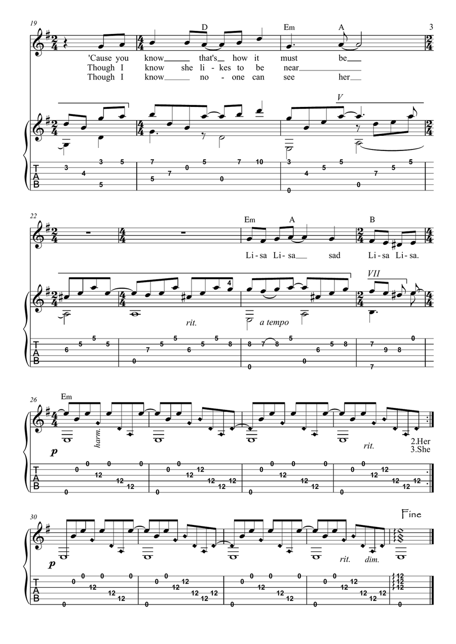 Sad Lisa Guitar scores gallery preview page 3