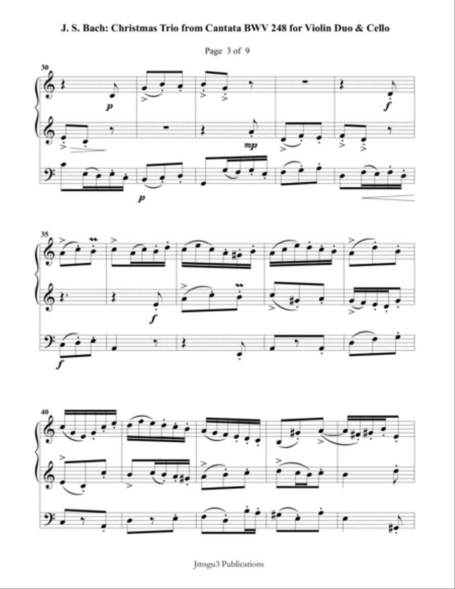 Bach: Christmas Trio for Violin Duo & Cello String Trio scores gallery preview page 3