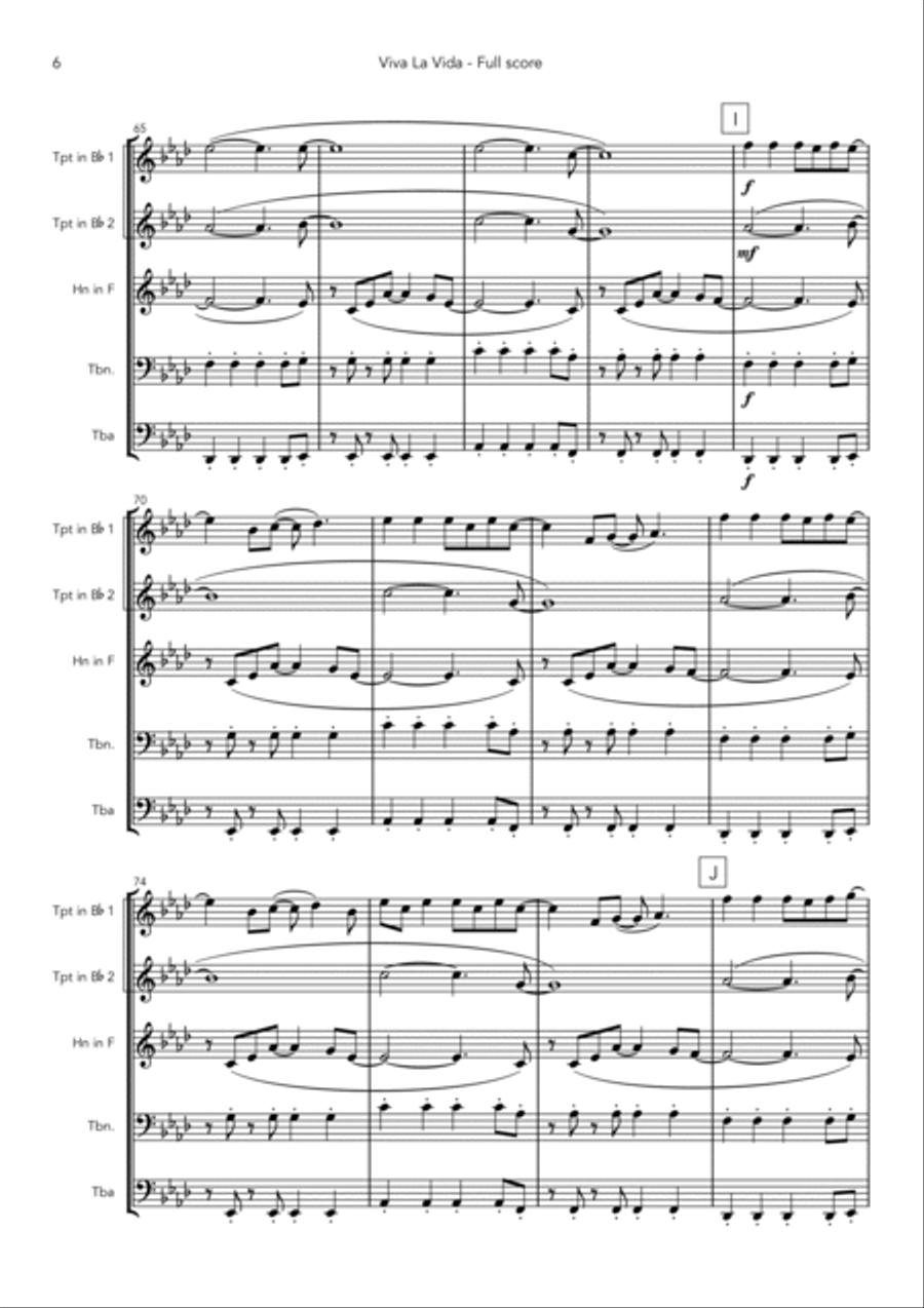 Viva La Vida Viva La Vida Brass Ensemble scores gallery preview page 6