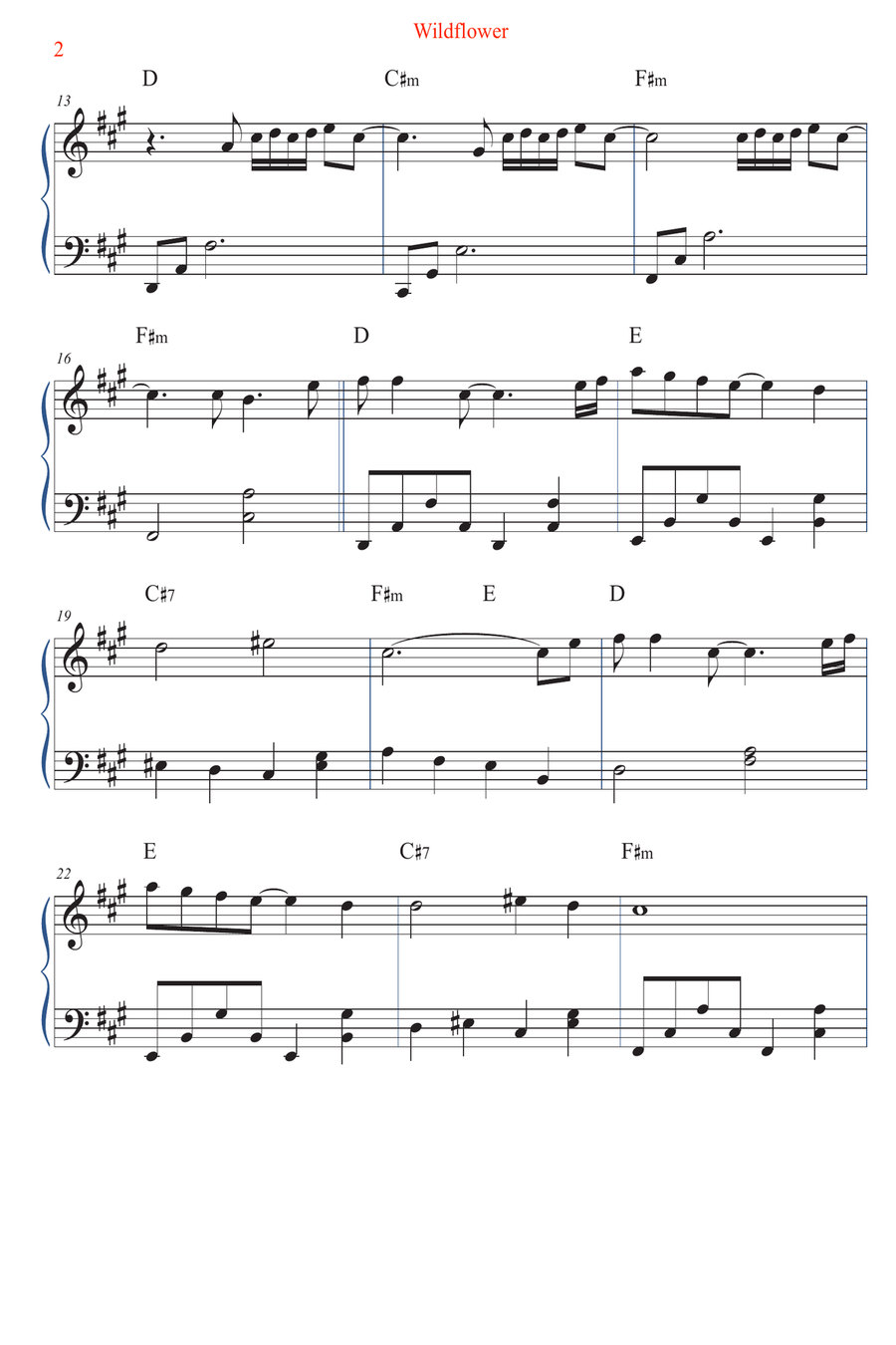 Wildflower Easy Piano scores gallery preview page 2