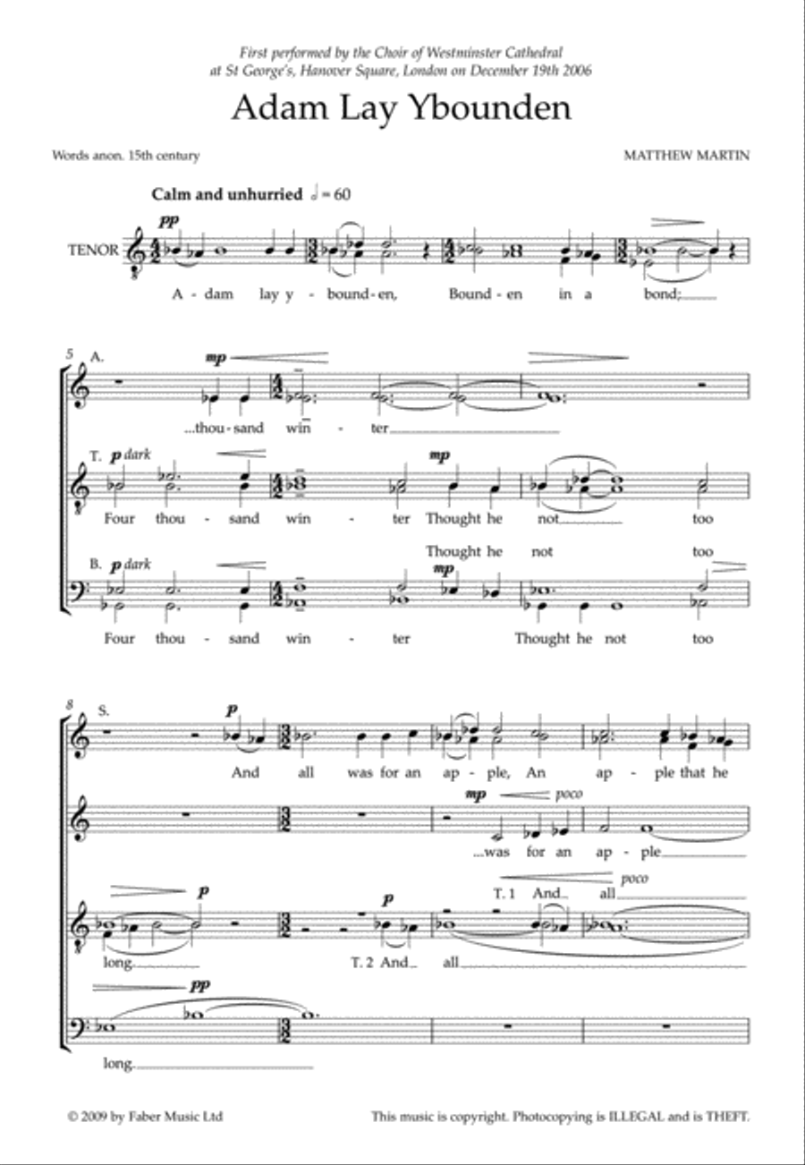 Adam Lay Ybounden 4-Part scores gallery preview page 2