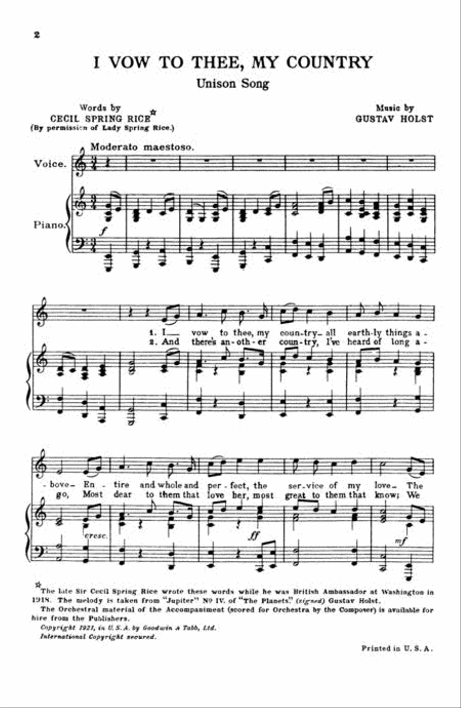 I Vow To Thee My (Unison) Country Unison Choir scores gallery preview page 2