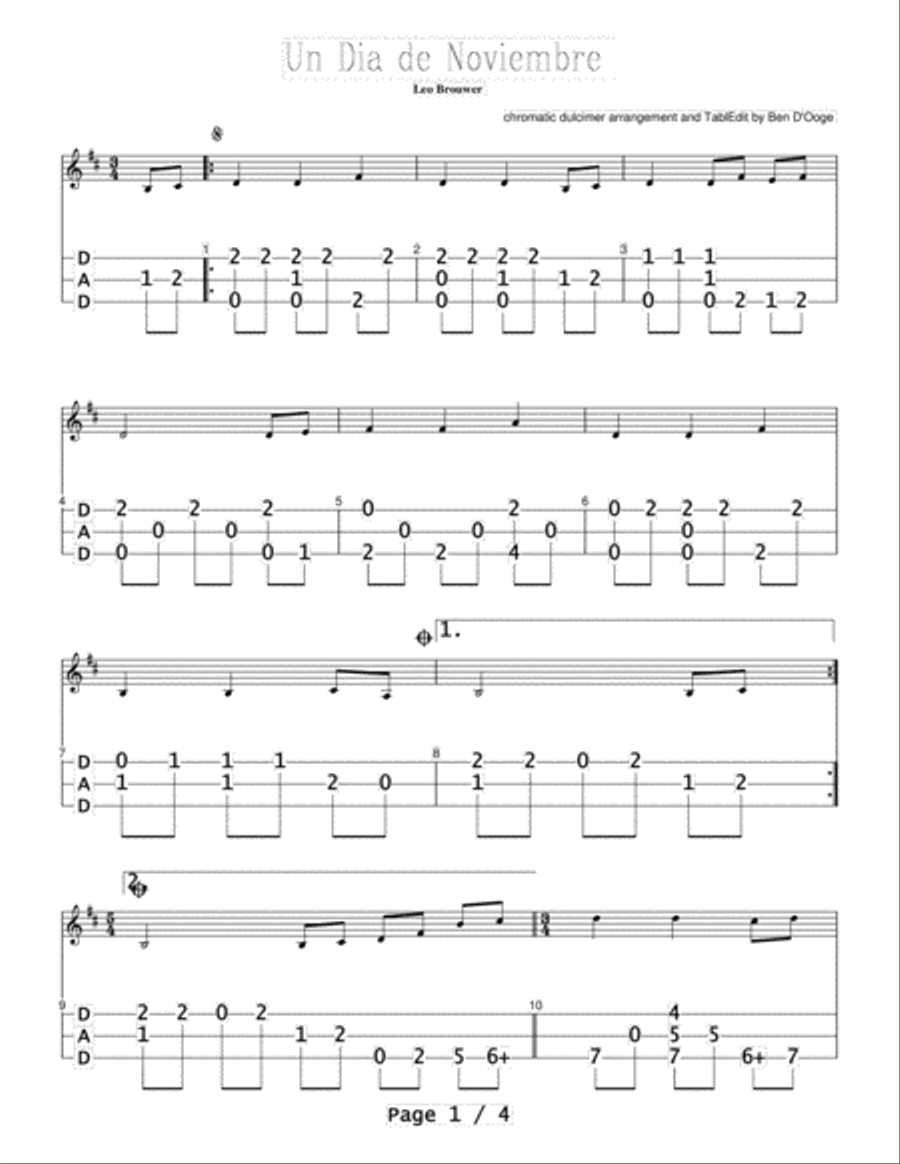 Un Dia De Noviembre Dulcimer scores gallery preview page 1