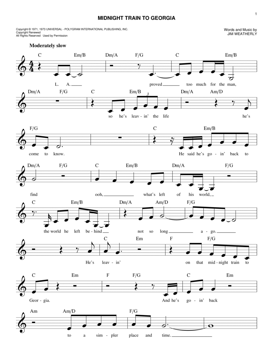 Midnight Train To Georgia Piano scores gallery preview page 1