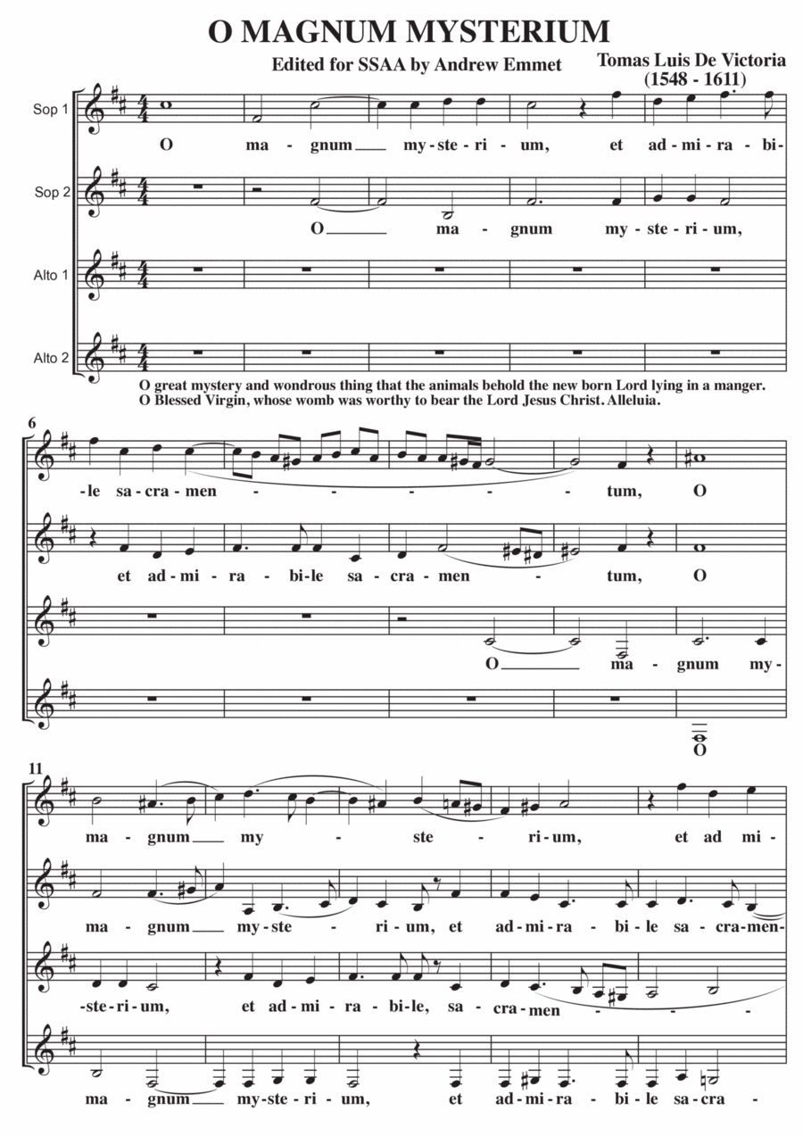 O Magnum Mysterium Motet (Victoria) A Cappella SSAA SSAA scores gallery preview page 1