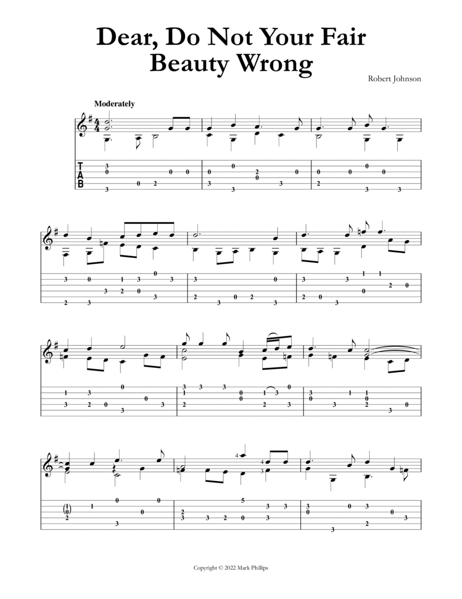 Dear, Do Not Your Fair Beauty Wrong Classical Guitar scores gallery preview page 1