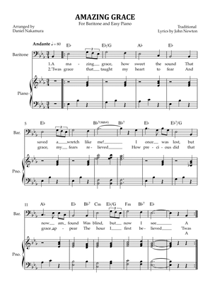 Amazing Grace (for baritone vocal with easy piano)
