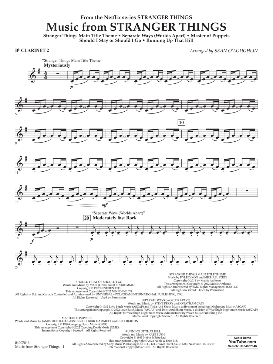 Music from Stranger Things - Bb Clarinet 2 Concert Band scores gallery preview page 1