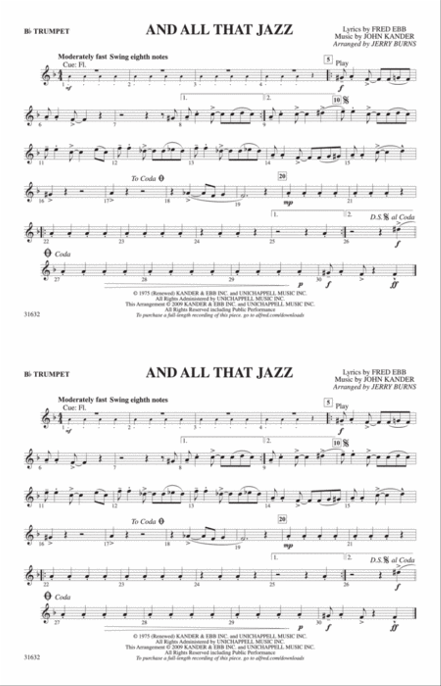 And All That Jazz (from Chicago): 1st B-flat Trumpet Marching Band scores gallery preview page 1