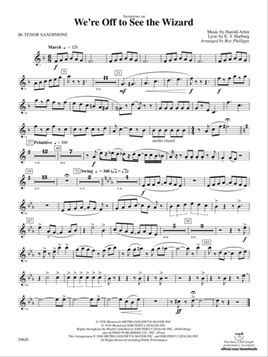 We're Off to See the Wizard, Variations on: B-flat Tenor Saxophone Concert Band scores gallery preview page 1