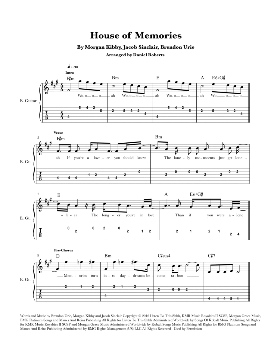 House Of Memories Guitar Tablature scores gallery preview page 1