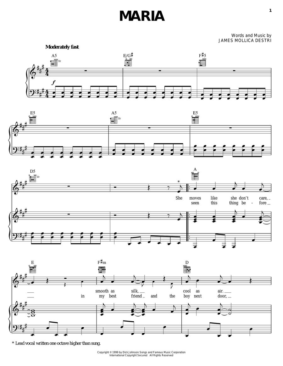 Maria Piano, Vocal, Guitar scores gallery preview page 1