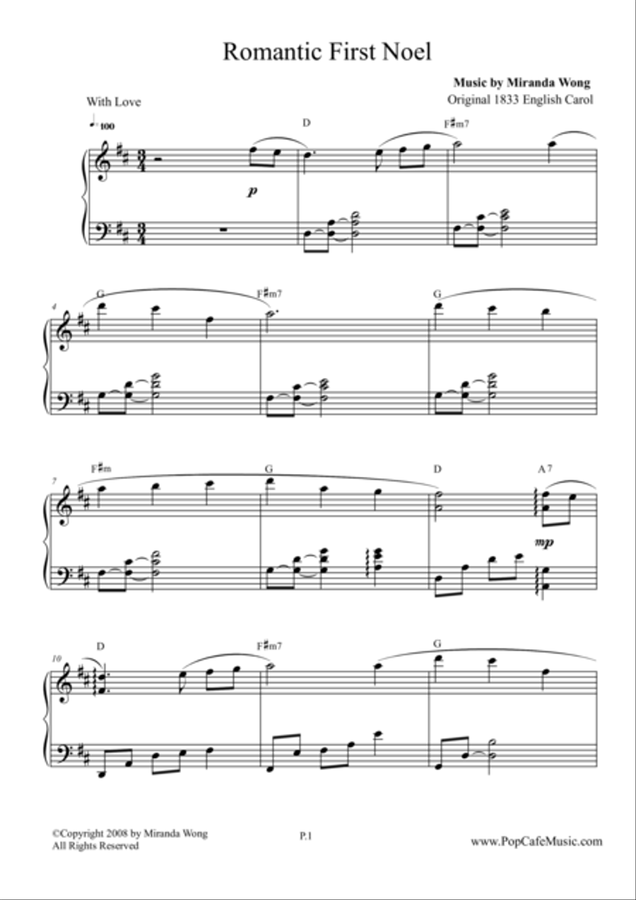 Romantic First Noel - Touching Piano Version Piano Solo scores gallery preview page 1