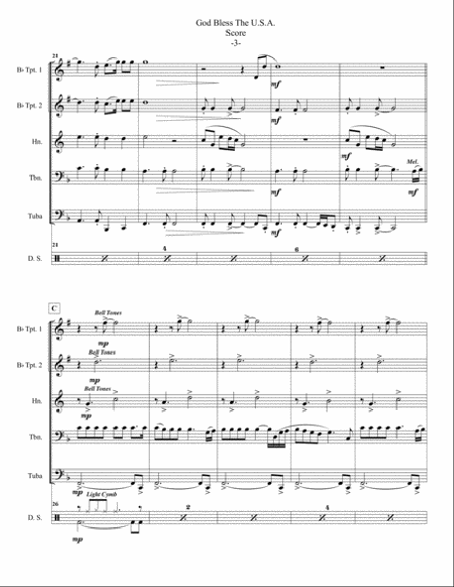 God Bless The U.S.A. Brass Ensemble scores gallery preview page 3