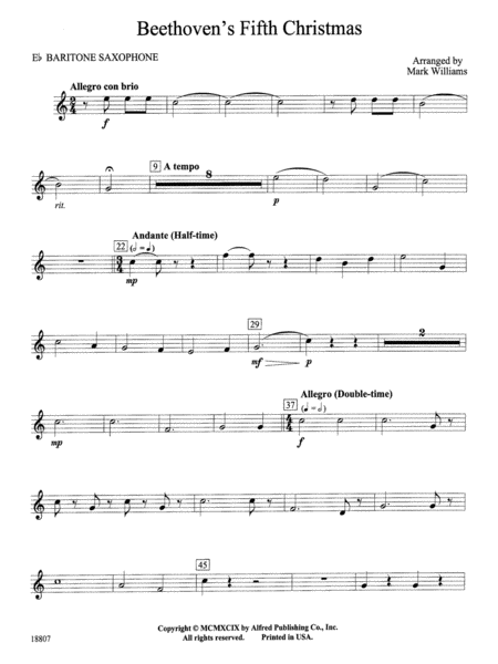 Beethoven's Fifth Christmas: E-flat Baritone Saxophone by Mark Williams Concert Band - Digital Sheet Music