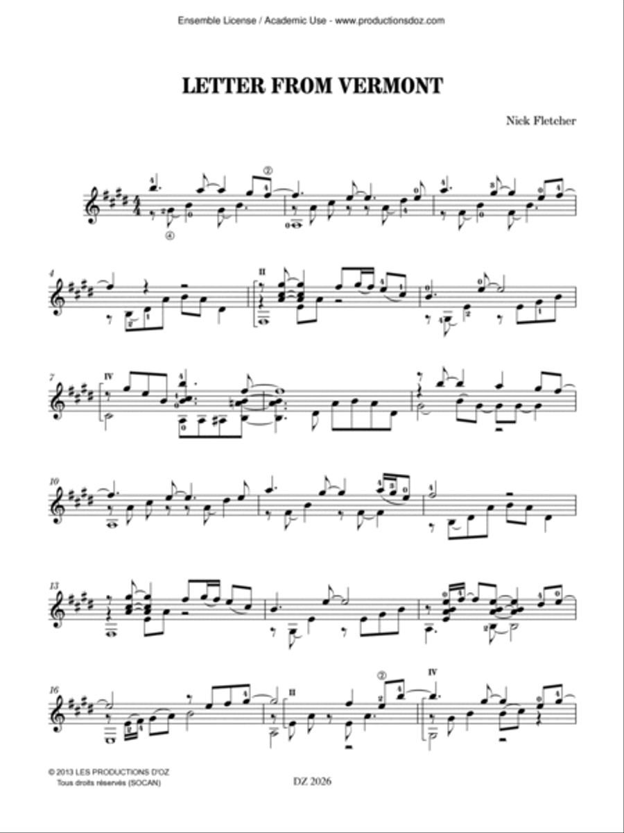 Letter from Vermont Classical Guitar scores gallery preview page 2