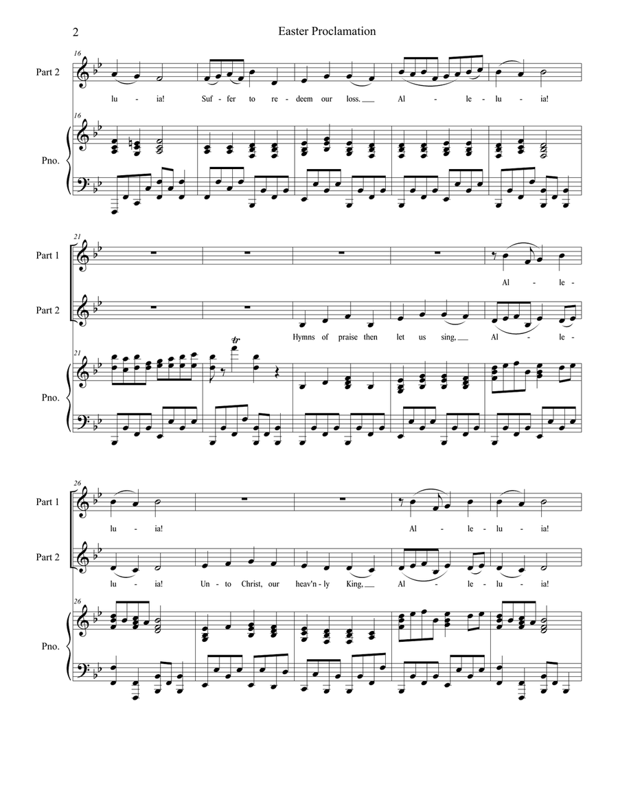 Easter Proclamation (The Risen Christ) (2-part Treble choir) 2-Part scores gallery preview page 2