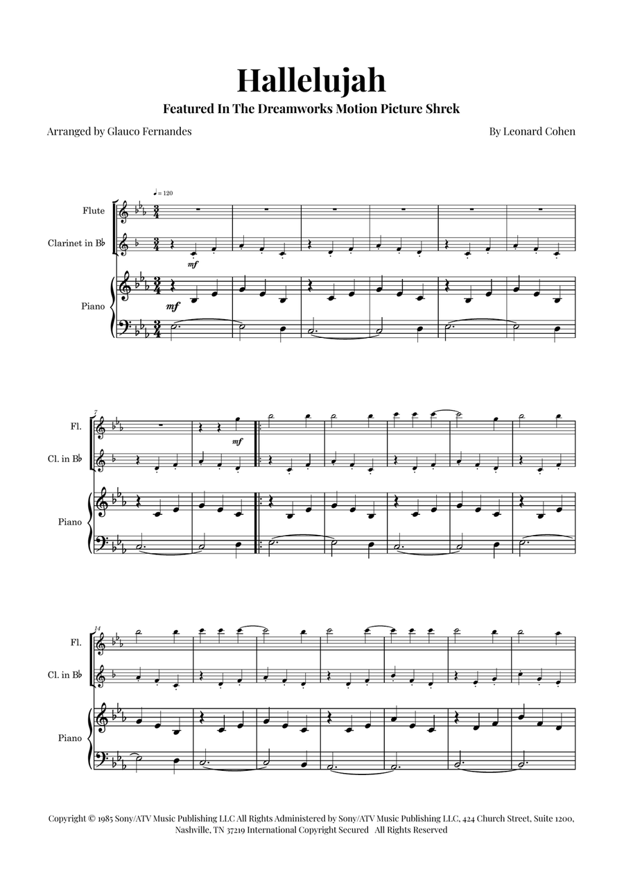 Hallelujah Woodwind Duet scores gallery preview page 1
