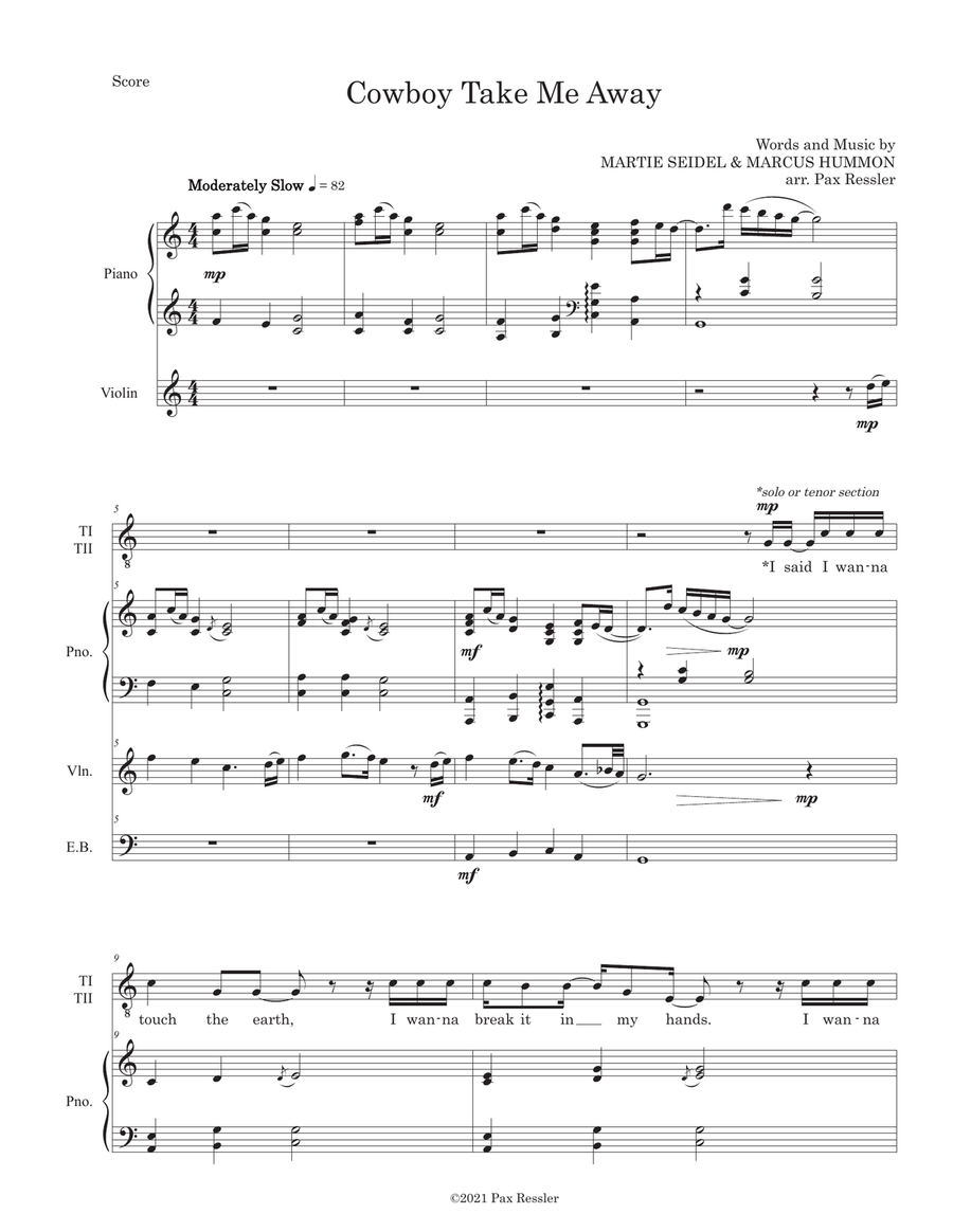 Cowboy Take Me Away TTBB scores gallery preview page 1