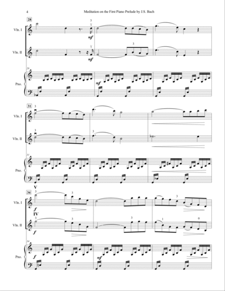 Meditation on the First Piano Prelude by J.S. Bach, for Two Violins and Piano Violin scores gallery preview page 5