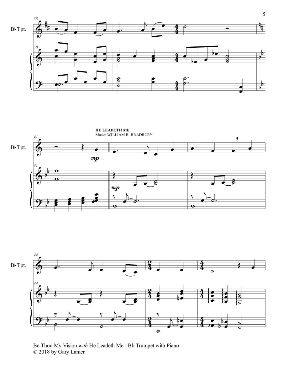 BE THOU MY VISION with HE LEADETH ME (Bb Trumpet with Piano - Instrument Part included) B-Flat Trumpet scores gallery preview page 6